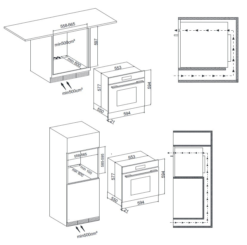 Forno Elétrico de Embutir Tecno 60cm 73l inox 220V